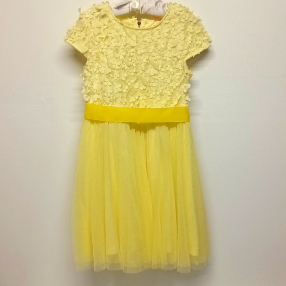 Forever 21 kids Girls Sz 9-10 yellow Floral tulle summer sun Dress, Cap sleeve
